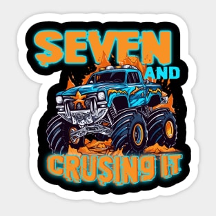 Seven Birthday Boy's Monster Truck Racing B-day Gift For Kids Tollder Sticker